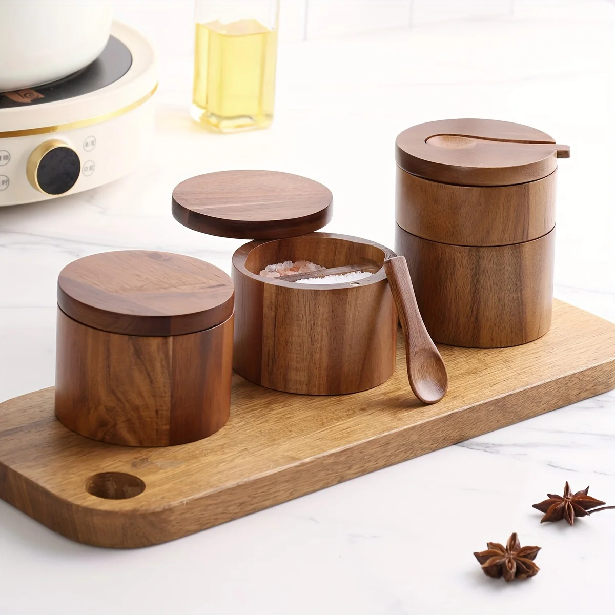 Herb Keeper Bottle - Toples Garam Kayu Akasia dengan Sendok