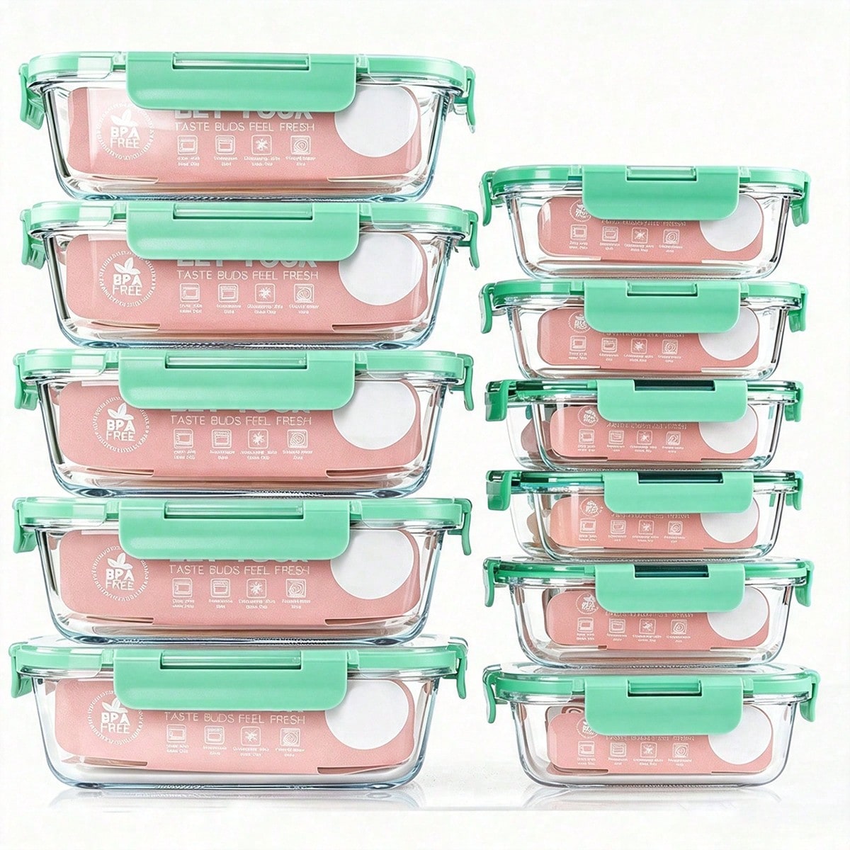 Meal Prep Box - 10 Wadah Makanan Kaca, Wadah Penyimpanan